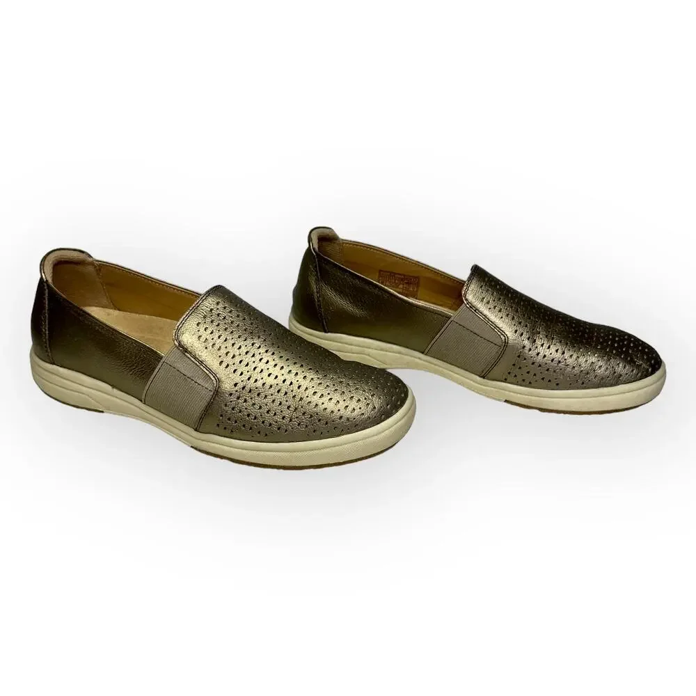 Earth Origins Elin Slip On Sneaker 8.5 M Platinum Metallic Perforated Leather